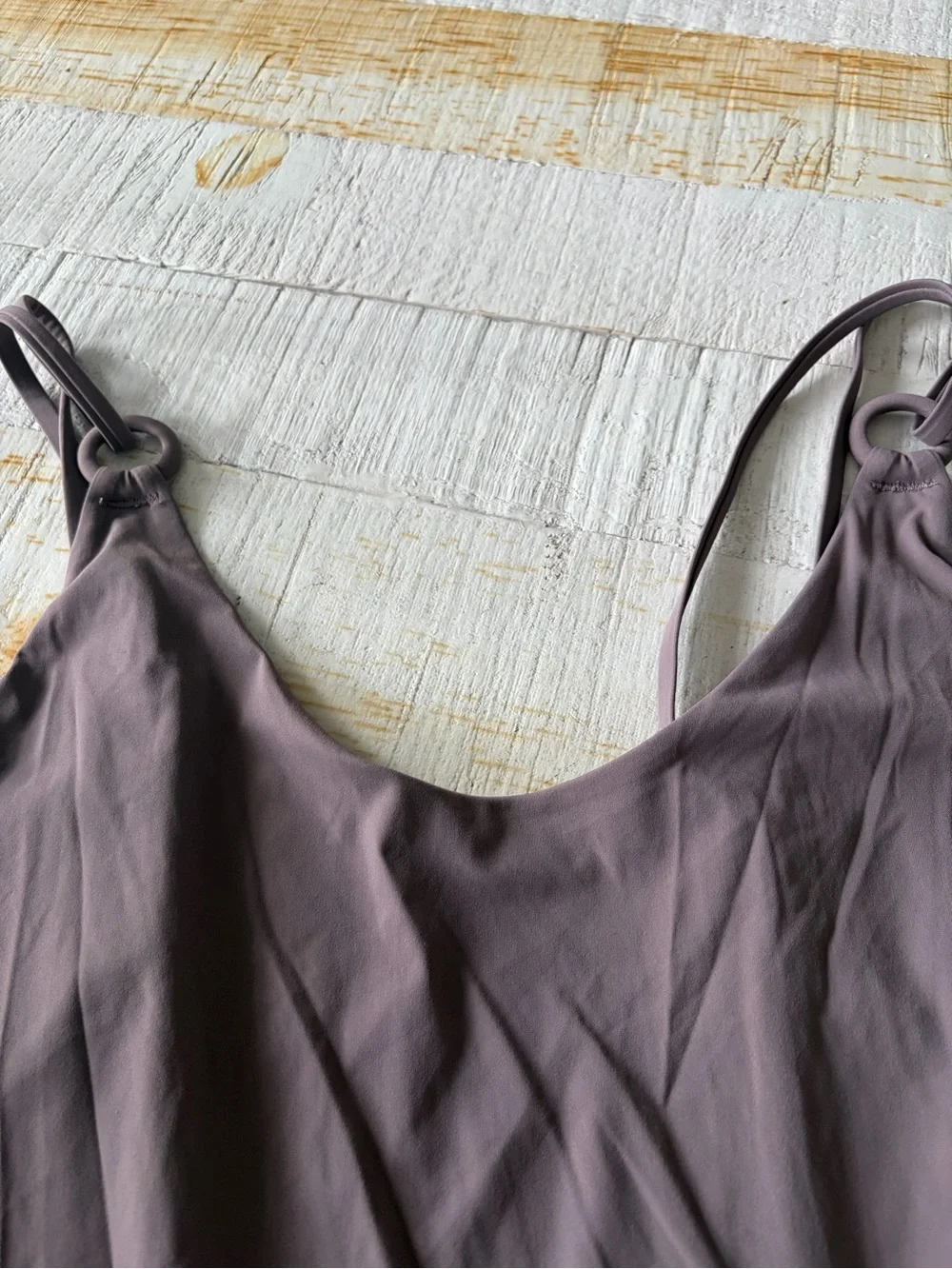 COS size 12 Mauve Grey One Piece Swimsuit Minimalist Ring Detail Double Strap
